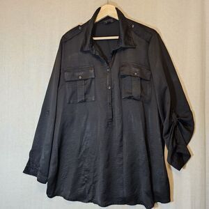 Mossimo Womens Black Popover 1/2 Button Blouse Long Tab Sleeves Crepe XXL